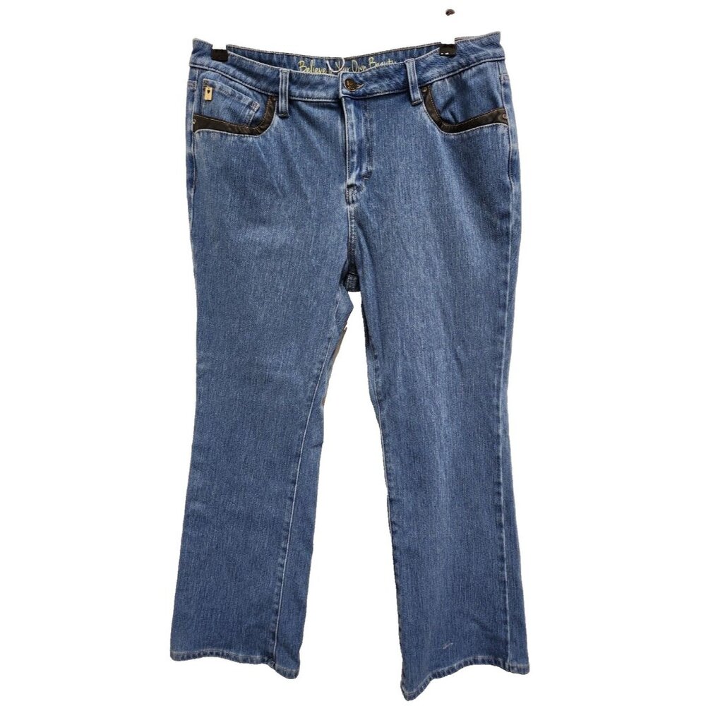 Belle by Kim Gravel Bootcut Jeans Womens‎ Size 14P Blue Denim High Rise BOHO